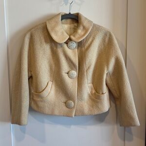 Vintage Cropped Mid Century Wool Blend Jacket with oversized buttons in cream